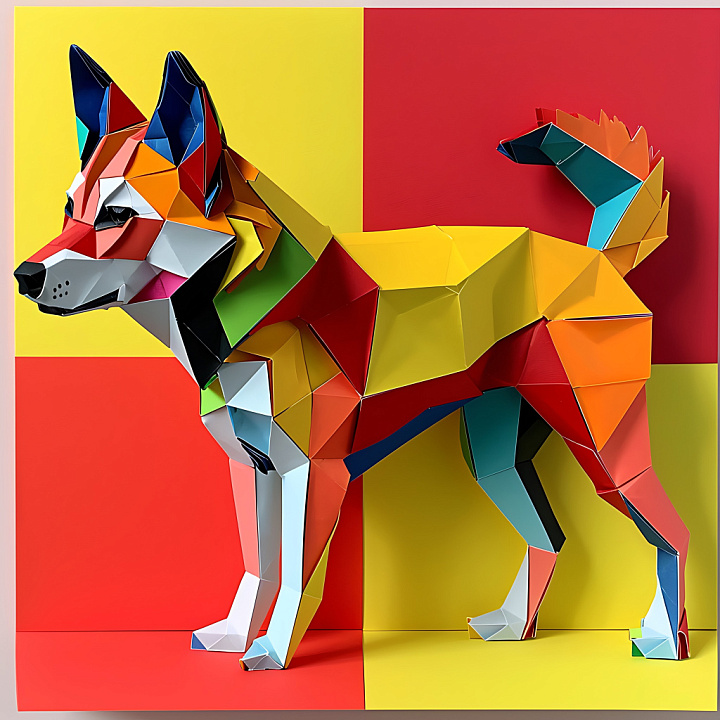 Animal of Colorful Geometric Origami Dingo Pattern seamless PBR texture preview