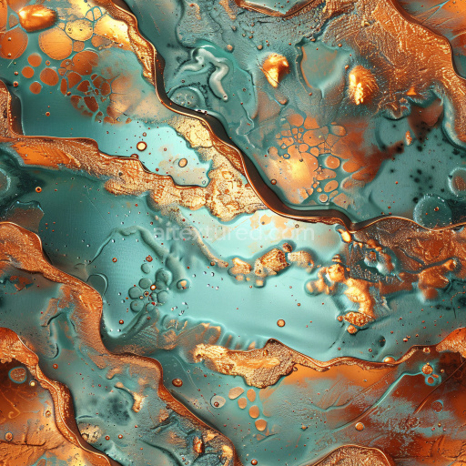 Seamless 3D PBR Texture with Glossy Organic Abstract Patterns in Turquoise and Copper Tones