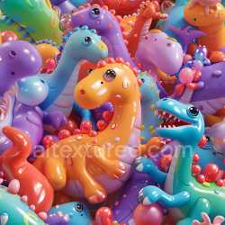 seamless Seamless 3D Inflated PBR Texture Featuring Colorful Cartoon Dinosaur Vinyl Figures texture 8k free download PBR