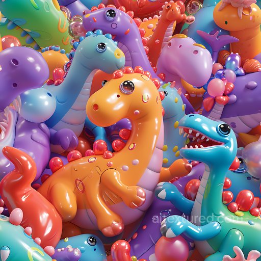Inflated PBR Texture of Colorful Vinyl Dinosaur-Shaped Panels seamless Inflated PBR texture