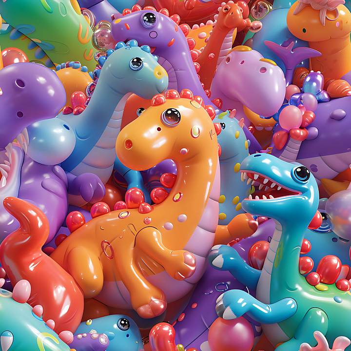 Inflated Featuring Colorful Cartoon Dinosaur Vinyl Figures seamless PBR texture preview