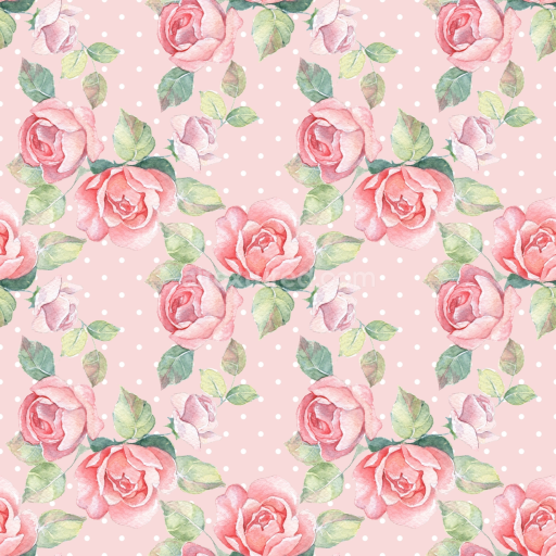 Seamless 3D PBR Texture of Pink Flower Watercolor Floral Pattern with White Polka Dots