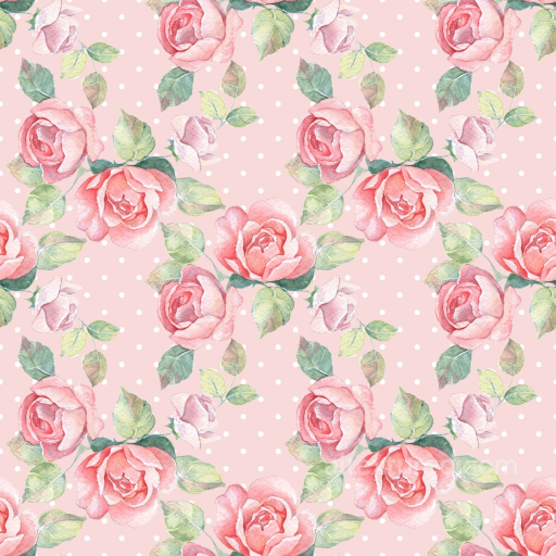 Pink Flower Watercolor Floral Pattern Seamless Texture with White Polka Dots seamless Pink Flower PBR texture
