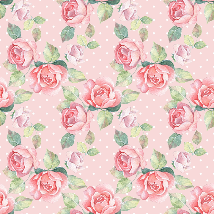 Pink Flower Watercolor Floral Pattern with White Polka Dots seamless PBR texture preview