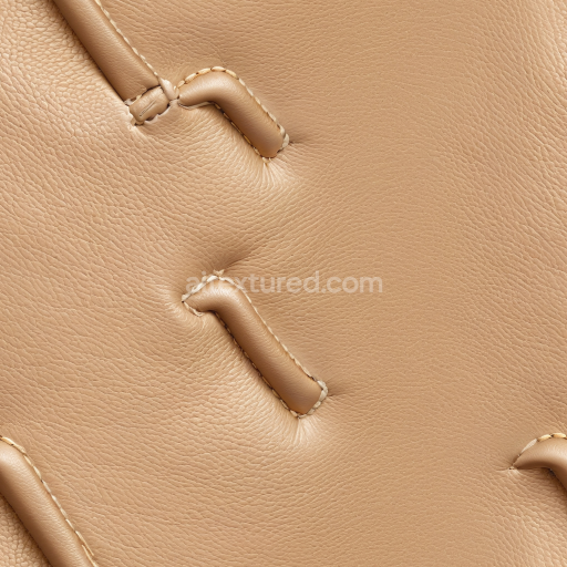 Seamless 3D Beige Grainy Leather PBR Texture with Stitched Padded Details