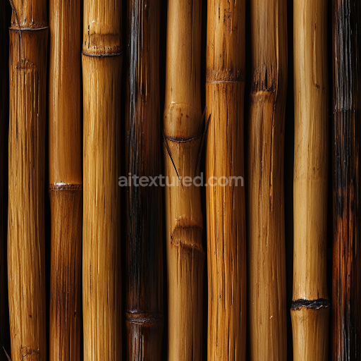 Seamless 3D PBR Bamboo Texture Featuring Glossy Polished Vertical Culms