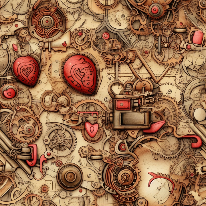 Featuring Intricate Vintage Mechanical Scrapbook Elements seamless PBR texture preview