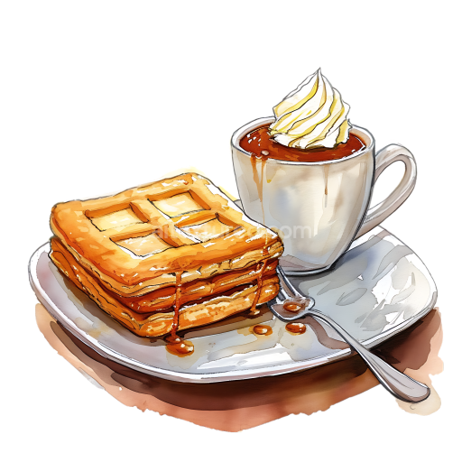 Breakfast Illustration Featuring Argentinian Facturas Pastries & Dulce de Leche Coffee
