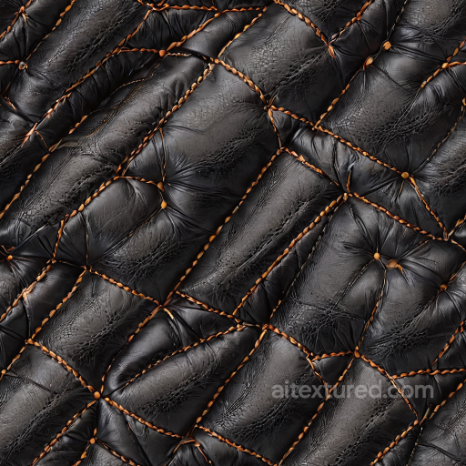 Black Distressed Stitched Leather Seamless Texture with Quilted Patches seamless Leather PBR texture