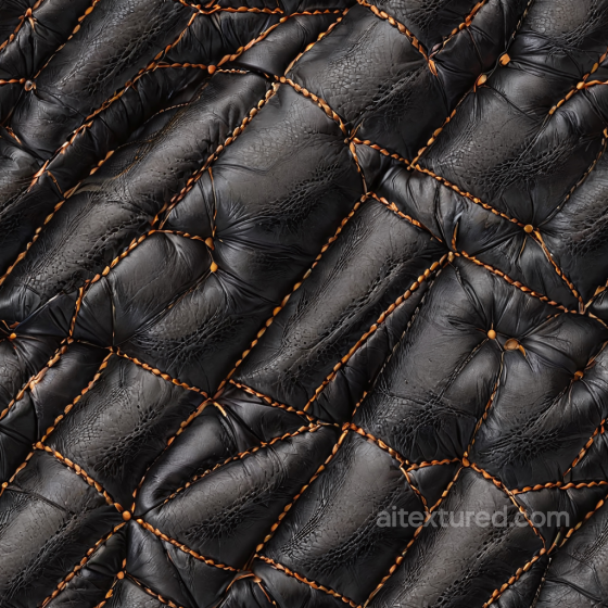 Black Distressed Stitched Leather Seamless Texture with Quilted Patches Leather texture preview