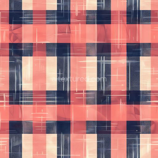 Seamless 3D Plaid Patterned Metal PBR Texture with Soft Coral and Navy Colors