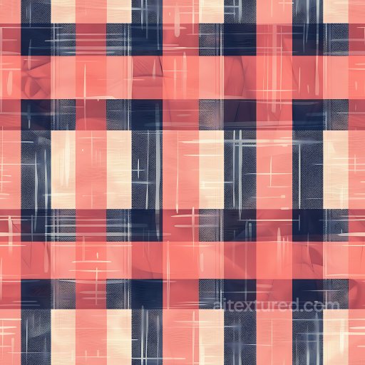 Seamless 3D Plaid Patterned Metal PBR Texture with Soft Coral and Navy Colors texture preview