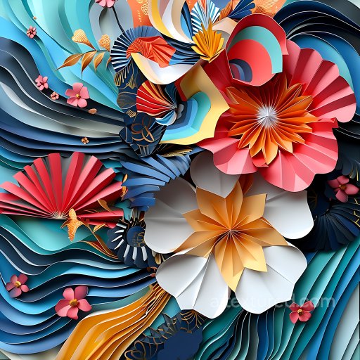 Seamless 3D PBR Texture of Colorful Origami Animal and Floral Shapes texture preview