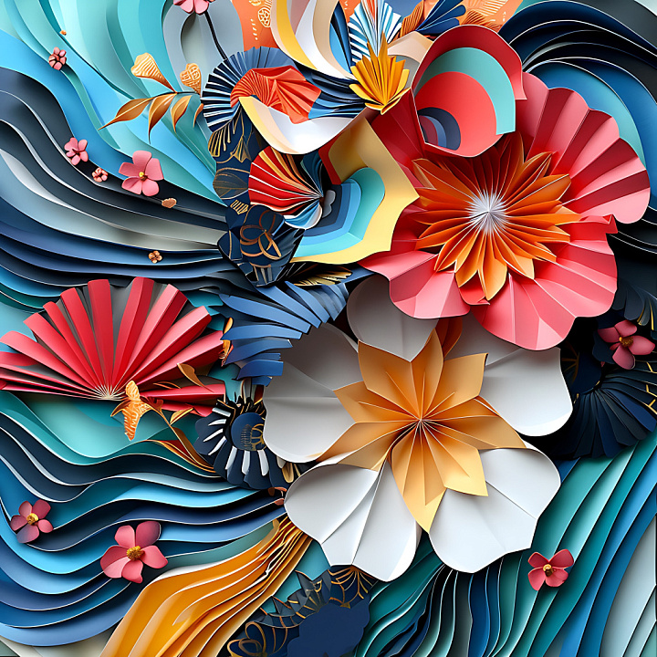 Colorful Origami Animal and Floral Shapes seamless PBR texture preview