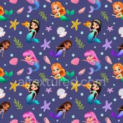Pattern Bundle - Seamless 3D Mermaid Character Pattern PBR Texture with Marine Motifs and Playful Colors texture preview