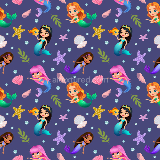 Pattern Bundle - Seamless 3D Mermaid Character Pattern PBR Texture with Marine Motifs and Playful Colors texture preview