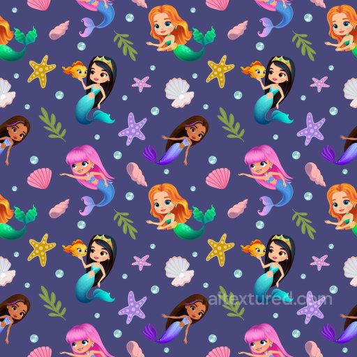 Mermaid Character Pattern PBR Texture with Marine Motifs and Playful Colors seamless Pattern Bundle PBR texture