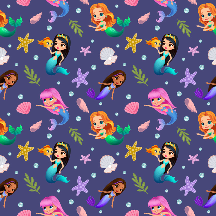 Mermaid Character Pattern with Marine Motifs and Playful Colors seamless PBR texture preview