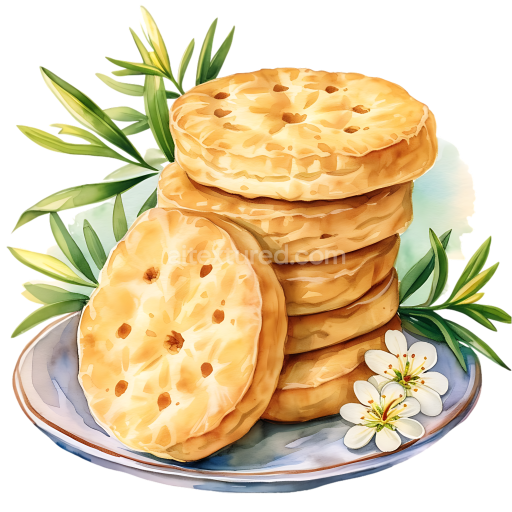 Arrowroot Biscuits Breakfast PNG Graphic with Greenery and Flowers Illustration