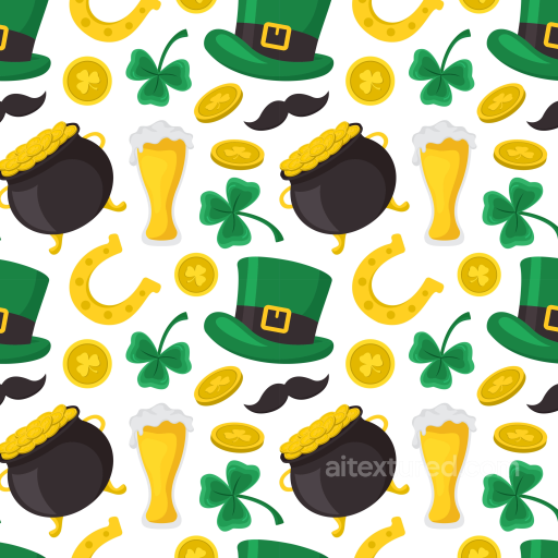 with St Patrick Symbols: Shamrocks, Coins, Hats & Beer seamless St patrick digital paper bundle PBR texture