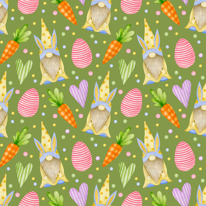Digital Paper with Watercolor Easter Gnomes and Pastel Eggs seamless PBR texture preview