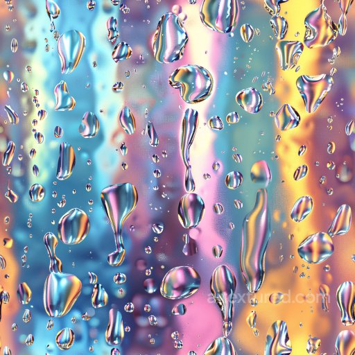 Seamless 3D PBR Texture of Glossy Water Droplets with Vivid Multicolor Reflective Backgro… texture preview
