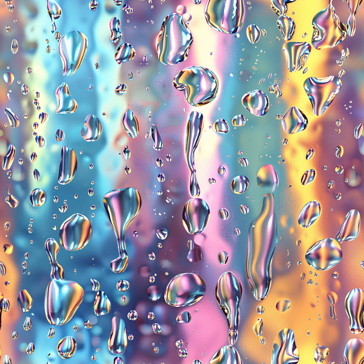 Glossy Water Droplets with Vivid Multicolor Reflective Background seamless PBR texture preview
