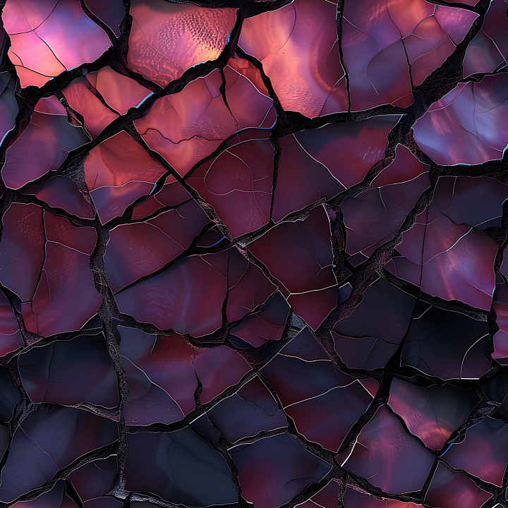 Cracked Glossy Surface With Deep Fissures And Iridescent Color Shifts seamless PBR texture preview