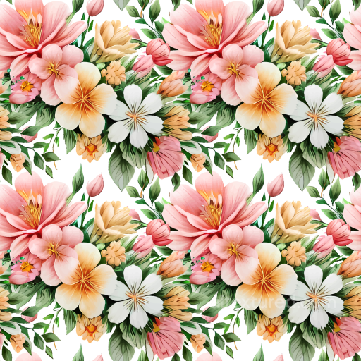 Fabric Texture Featuring Pink, Peach, and White Floral Pattern seamless Floral  PBR texture