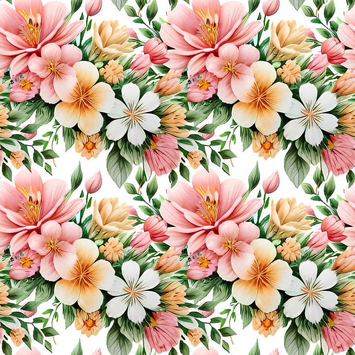 Fabric Featuring Pink, Peach, and White Floral Pattern seamless PBR texture preview