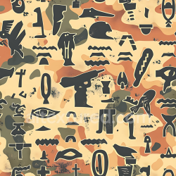 seamless Seamless 3D Desert-Inspired Camouflage PBR Texture with Abstract Hieroglyphic Motifs texture 8k free download PBR
