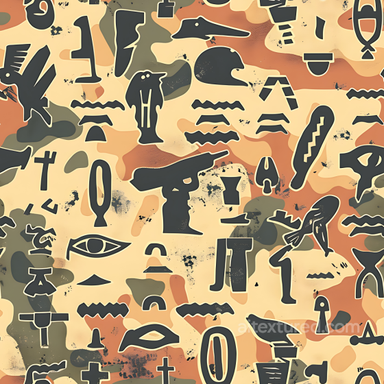 Desert-Inspired Camouflage PBR Texture with Abstract Hieroglyphic Motifs Color Camouflage texture preview