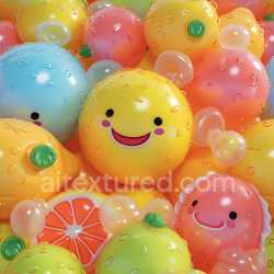 seamless Seamless 3D Inflated PBR Texture Featuring Colorful Playful Fruit Balloons with Water Droplets texture 8k free download PBR