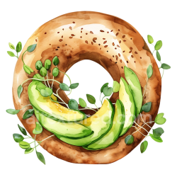 seamless Watercolor Avocado Bagel with Sprouts Breakfast Clipart texture 8k free download PBR