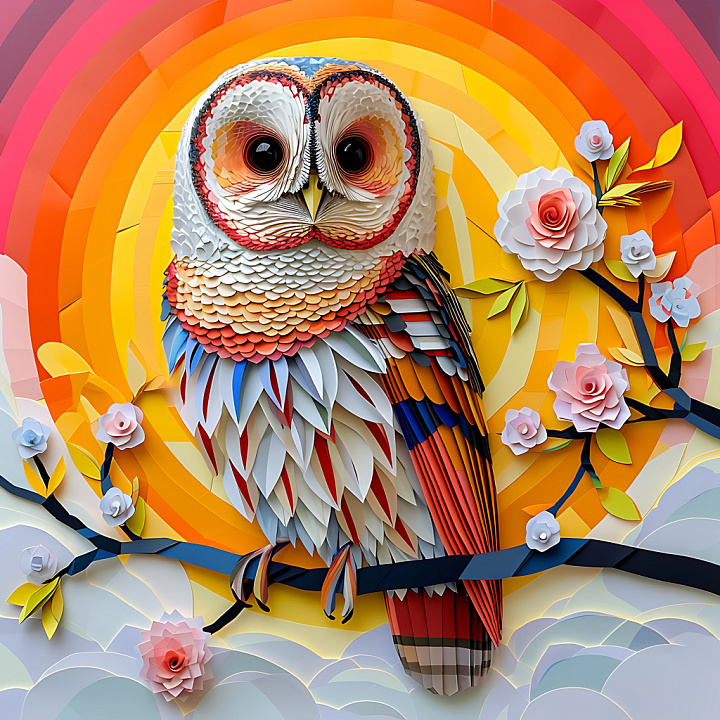 Animal of Barred Owl Feather Pattern in Vivid Color Palette seamless PBR texture preview
