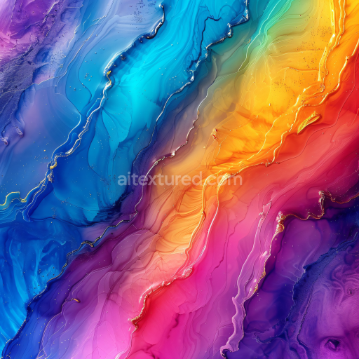 Seamless 3D Alcohol Ink PBR Texture Featuring Rainbow Fluid Waves and Gold Veining