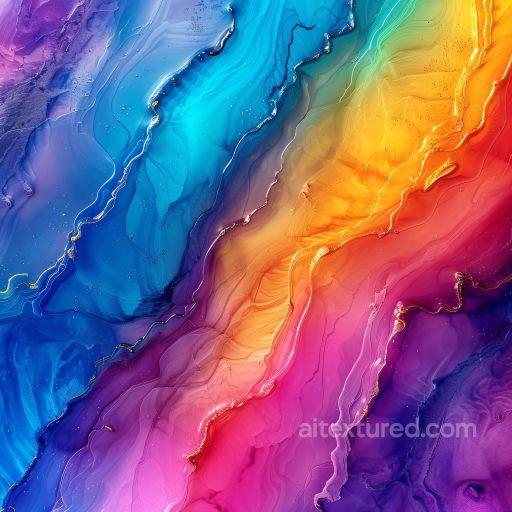 Alcohol Ink PBR Texture Featuring Rainbow Fluid Waves and Gold Veining seamless Alcohol ink PBR texture