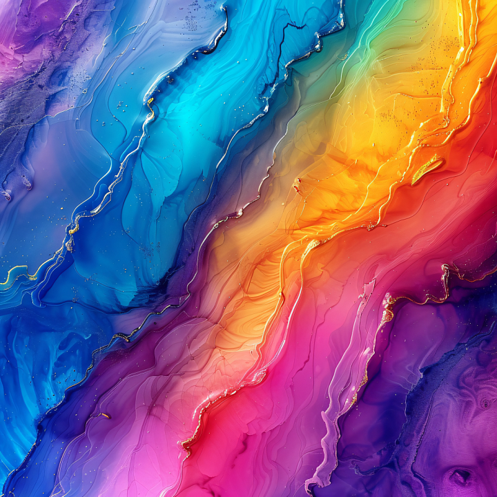 Alcohol Ink Featuring Rainbow Fluid Waves and Gold Veining seamless PBR texture preview