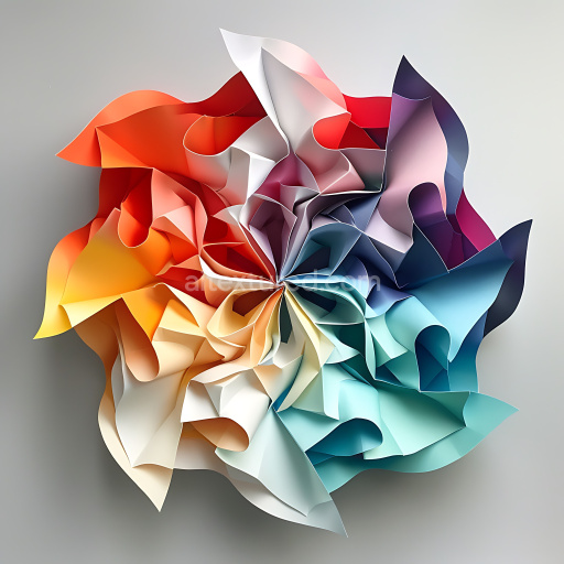 Seamless 3D PBR Texture Featuring Multicolored Origami-Style Paper Folds