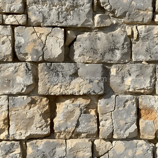 Seamless 3D Weathered Limestone Stone Wall PBR Texture with Cracks and Erosion