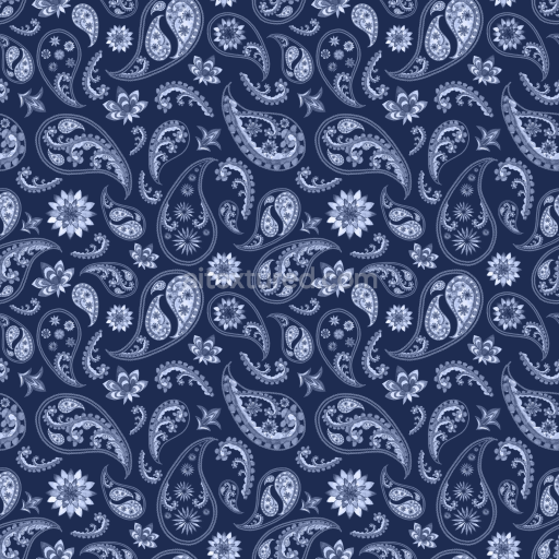 Seamless 3D PBR Texture of Retro Blue Paisley Fabric Pattern