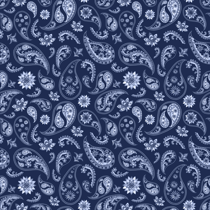 Retro Paisley of Retro Blue Paisley Fabric Pattern seamless PBR texture preview