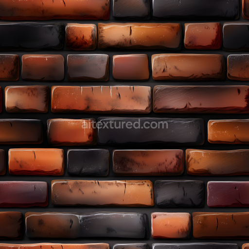 Seamless 3D PBR Cracked Brick Wall Texture with Varied Red and Black Bricks