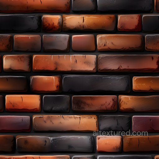 Cracked Brick Wall Texture with Varied Red and Black Bricks seamless Brick PBR texture