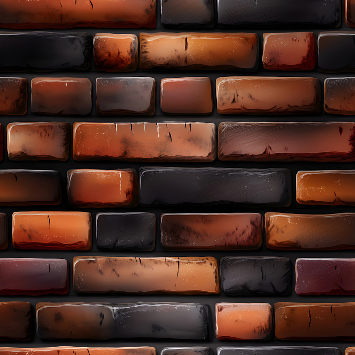 Cracked Brick Wall with Varied Red and Black Bricks seamless PBR texture preview
