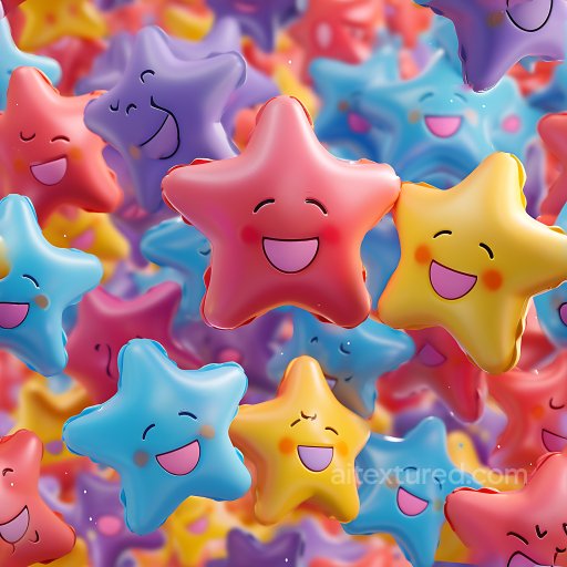 Inflated Star Balloon PBR Texture with Colorful Smiling Faces seamless Inflated PBR texture