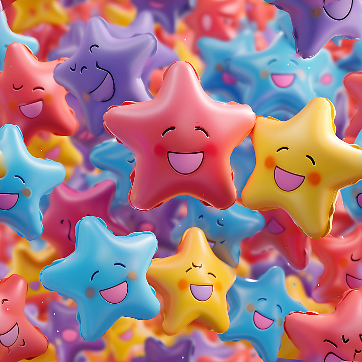 Inflated Star Balloon with Colorful Smiling Faces seamless PBR texture preview