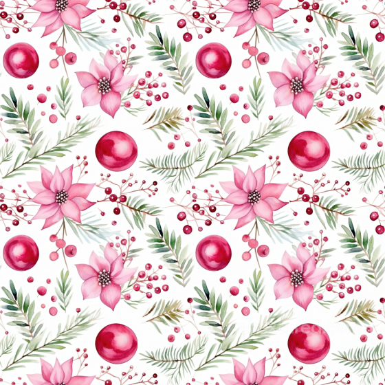Christmas Digital Paper Texture with Pink Flowers & Greenery All Christmas Digital paper texture preview