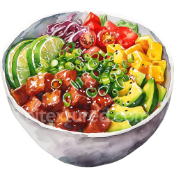 seamless Hawaiian Poke Bowl Breakfast Illustration with Fresh Ingredients texture 8k free download PBR