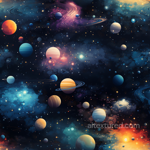 Space PBR Texture Featuring Vibrant Planets & Cosmic Nebulae seamless Star, space, planets PBR texture